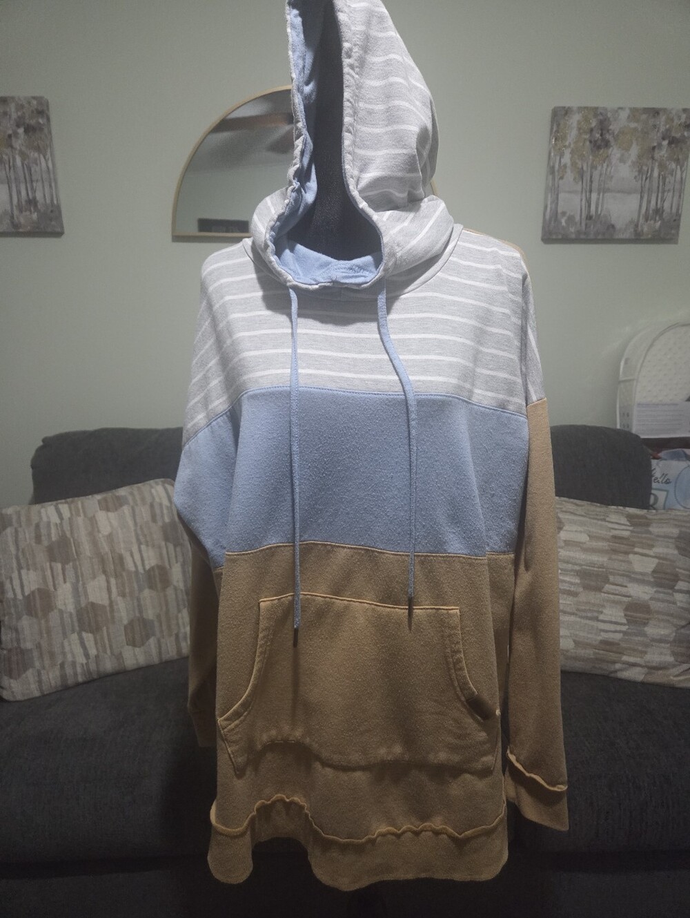 Maurices Hooded Pullover - Light Blue, Beige, White